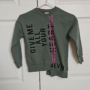 Spark Girl's Asymmetric Hem Long Sleeves Sweater Green/ Pink Size 8